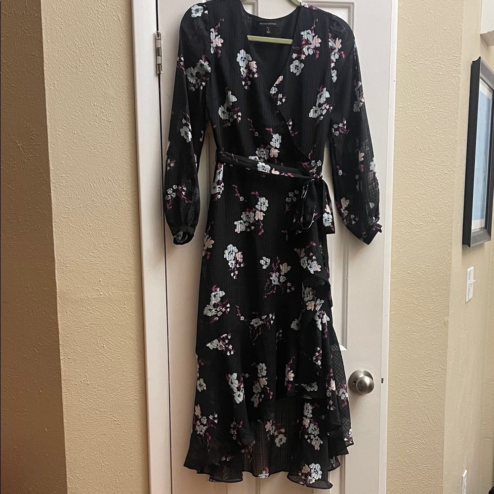 Banana Republic Black Floral Long Sleeve Dress
